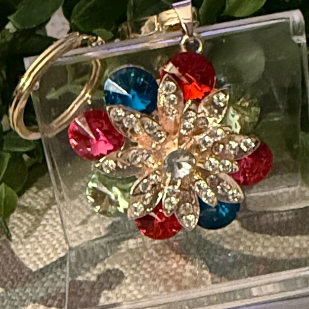 multicolor crystal flower accessory keychain